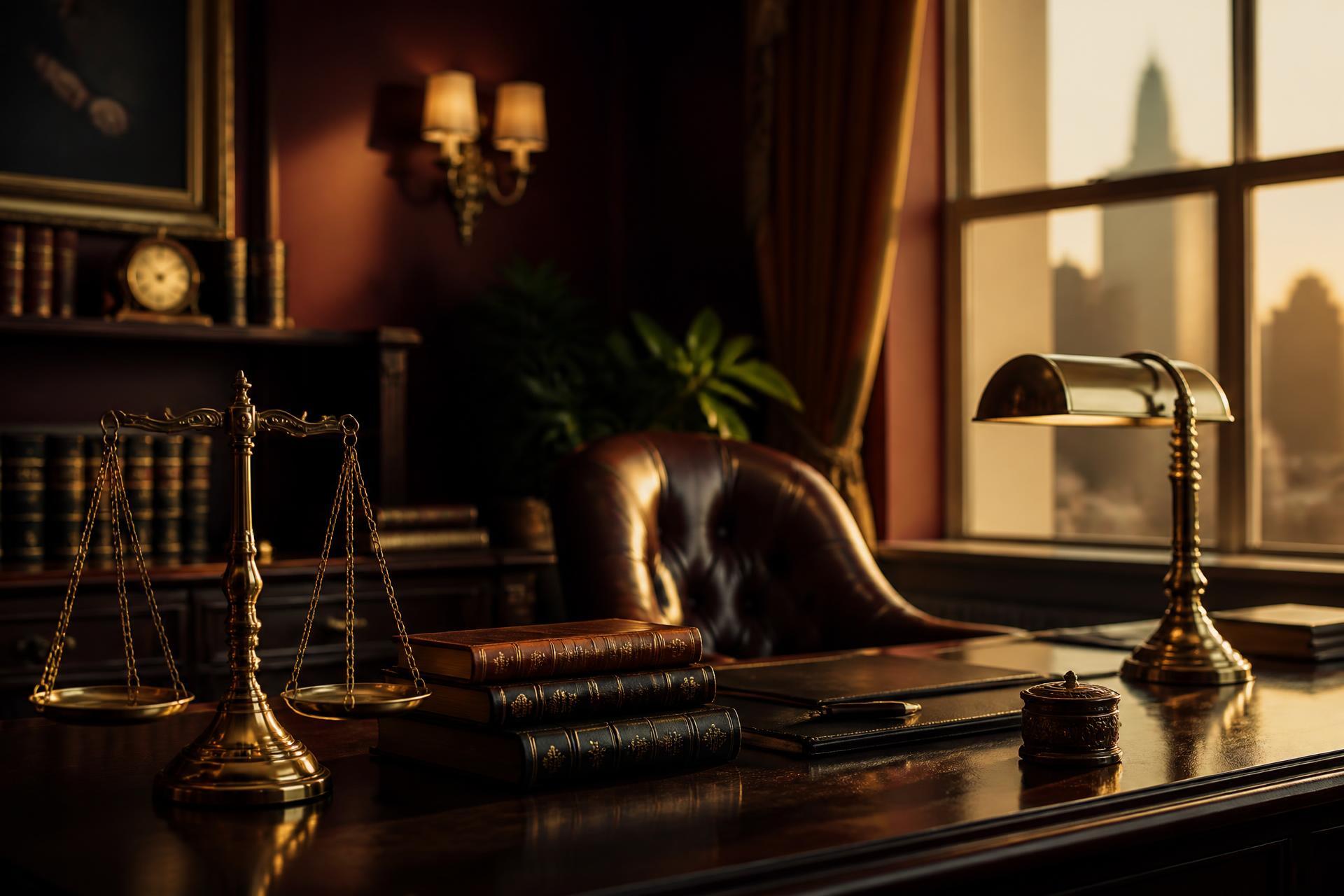 Scales of justice on an attorney's desk in a Pretoria law office